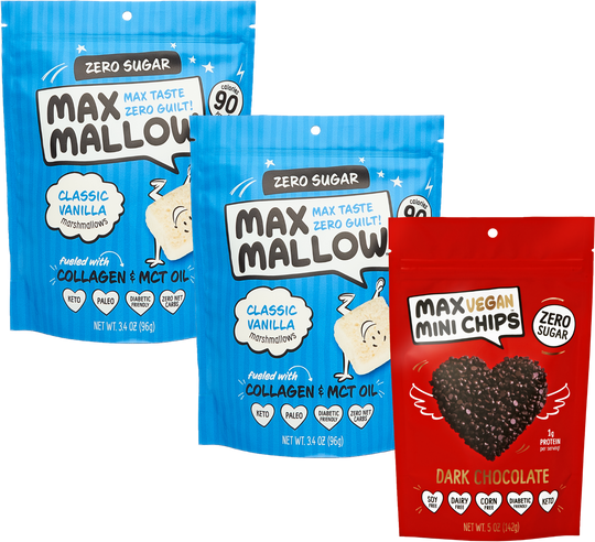 Sugar-Free Marshmallow and Dark Chocolate Bakers Bundle with classic vanilla marshmallows and mini dark chocolate chips.
